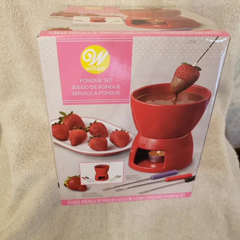 MINI WILTON CERAMIC TEA LIGHT FONDUE SET CHERRY RED -NON-ELECTRIC